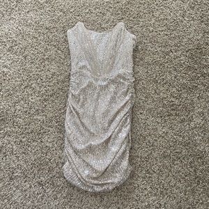 Strapless sequin dress, silver & light gold